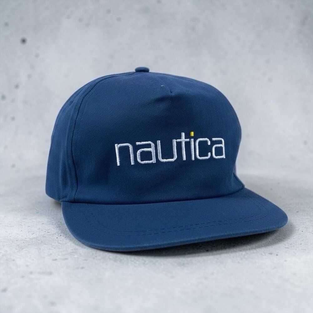 Vintage 90s Nautica Hat Baseball Cap Adult Strapback Blue Canvas Embroidered